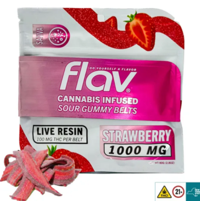 Flav Sour Belt Strawberry Gummy 1000mg THC